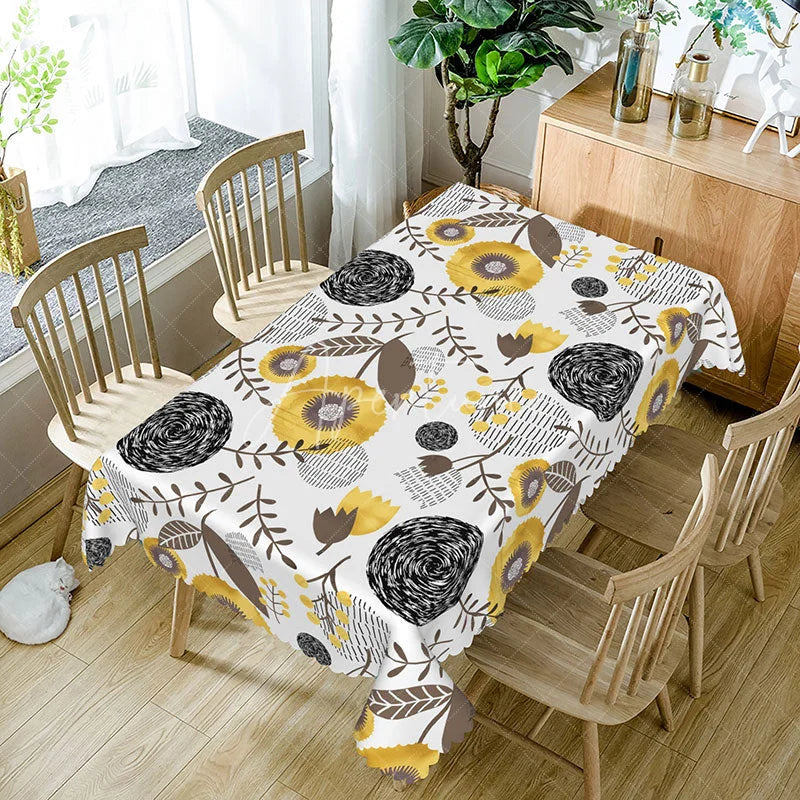 Aperturee - Aperturee Abstract Floral Painting Rectangle Tablecloth for Artistic and Modern Dining Room and Kitchen Decor