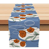 Aperturee - Aperturee Abstract Floral Table Runner in Blue White and Red for Patriotic Holiday and Summer Party Table Decor