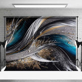 Aperturee - Aperturee Abstract Flowing Waves Fine Art Backdrop Dark Blue Silver Gold Glitter Studio Photography Background