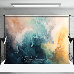 Aperturee - Aperturee Abstract Fluid Art Photography Backdrop Teal Blue Gold Brown Swirls Modern Studio Photo Booth Prop Decor
