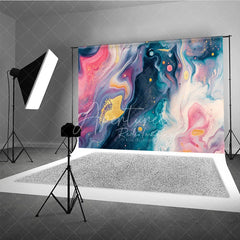 Aperturee - Aperturee Abstract Fluid Art Photography Backdrop with Gold Glitter Pink Blue Purple Swirls Elegant Artistic Design