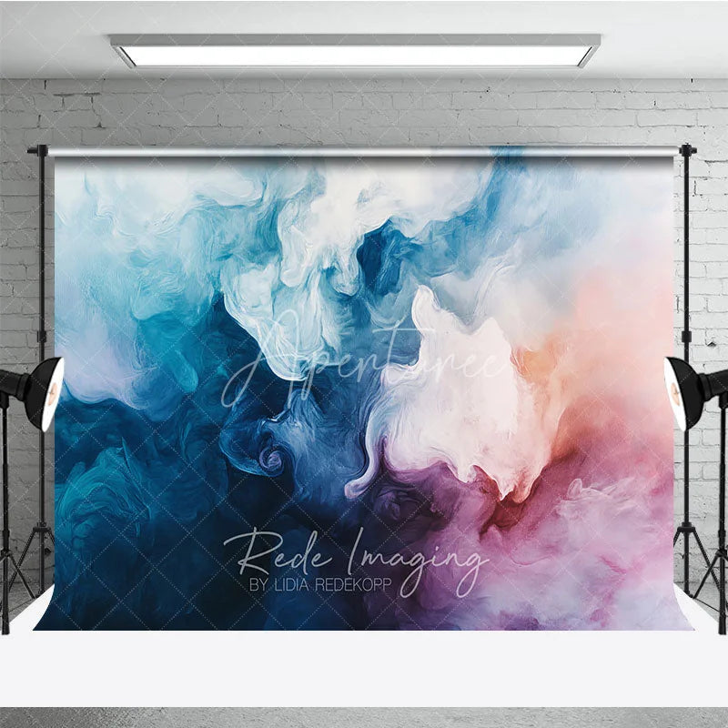 Aperturee - Aperturee Abstract Fluid Blue and Pink Swirl Photography Backdrop Ethereal Painterly Art for Creative Photo Shoots
