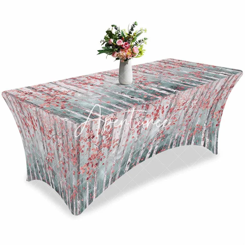 Aperturee - Aperturee Abstract Forest Tree Branch Pink Leaves Stretch Table Cover