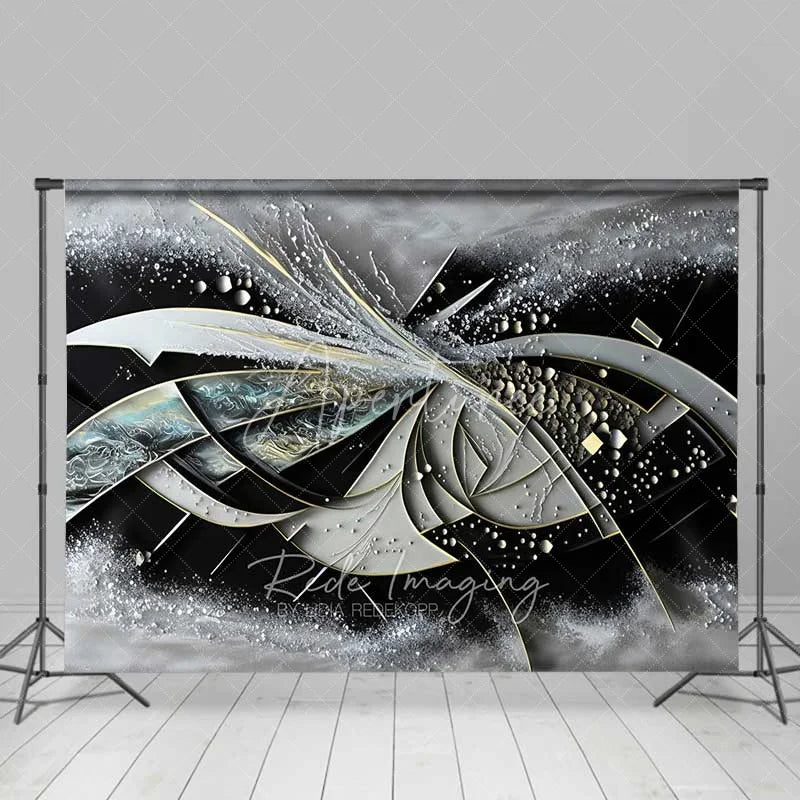 Aperturee - Aperturee Abstract Geometric 3D Fine Art Backdrop Black Grey White Gold Lines Studio Portrait Photography Background