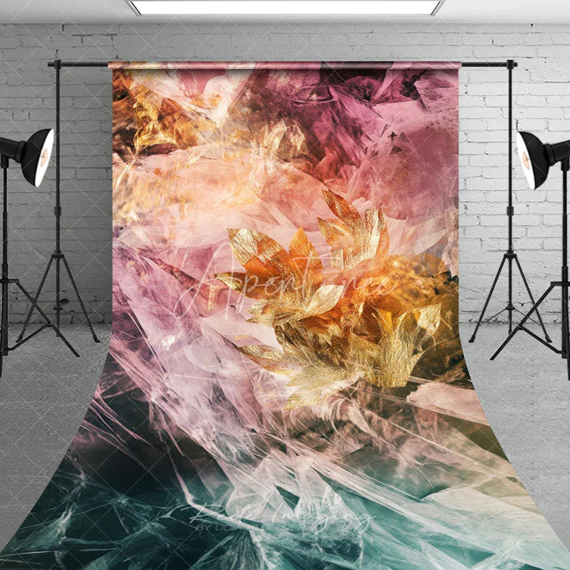 Aperturee - Aperturee Abstract Gold Floral Sweep Backdrop Ethereal Textured Fabric Party Decor