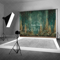 Aperturee - Aperturee Abstract Gold Glitter Forest Backdrop Dark Green Magical Rain Photography Background
