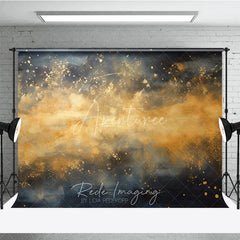 Aperturee - Aperturee Abstract Gold Splatter Dark Blue and Ochre Photography Backdrop Elegant Artistic Portrait Studio Prop