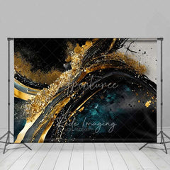 Aperturee - Aperturee Abstract Gold Texture Fine Art Backdrop Dark Blue Black Swirls Paint Strokes Studio Photography Background