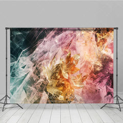 Aperturee - Aperturee Abstract Golden Leaves Photography Backdrop Elegant Teal Pink Gradient Ethereal Texture for Artistic Portraits