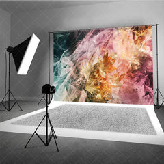 Aperturee - Aperturee Abstract Golden Leaves Photography Backdrop Elegant Teal Pink Gradient Ethereal Texture for Artistic Portraits