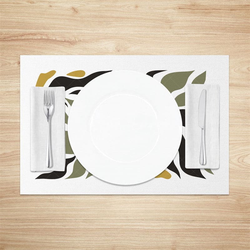 Aperturee - Aperturee Abstract Green Black Plant Leaves Set of 4 Placemats