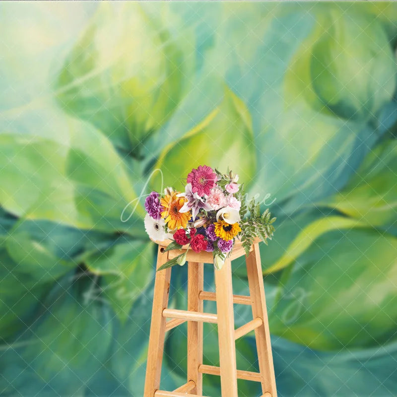 Aperturee - Aperturee Abstract Green Leaves Fine Art Backdrop Swirling Nature Plant Oil Painting Style Background Creative Photography