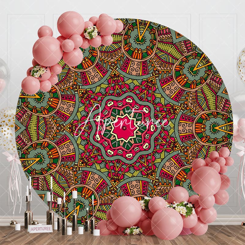 Aperturee - Aperturee Abstract Green Red Pattern Round Ethiopian Backdrop