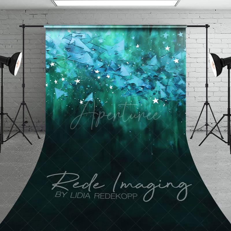 Aperturee - Aperturee Abstract Green Stars Fine Art Sweep Photo Backdrop