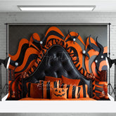 Aperturee Aperturee Abstract Halloween Headboard Photography Backdrop Orange and Black Wavy Stripes Modern Spooky Bedroom Photo Prop