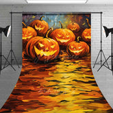 Aperturee Aperturee Abstract Jack O’ Lantern Oil Painting Sweep Photography Backdrop with Floor Colorful Carved Pumpkins Photo Prop