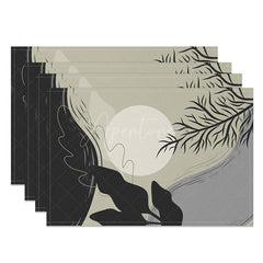 Aperturee - Aperturee Abstract Landscape Painting Placemats Set of 4 Simplified Art Design for Modern Kitchen Dining Decor