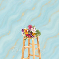 Aperturee - Aperturee Abstract Light Blue and Turquoise Wavy Photography Backdrop with Gold Glitter Elegant Marble Texture