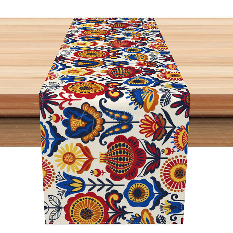 Aperturee - Aperturee Abstract Mandala Table Runner with Floral Elements for Bohemian and Yoga Studio Inspired Dining Decor