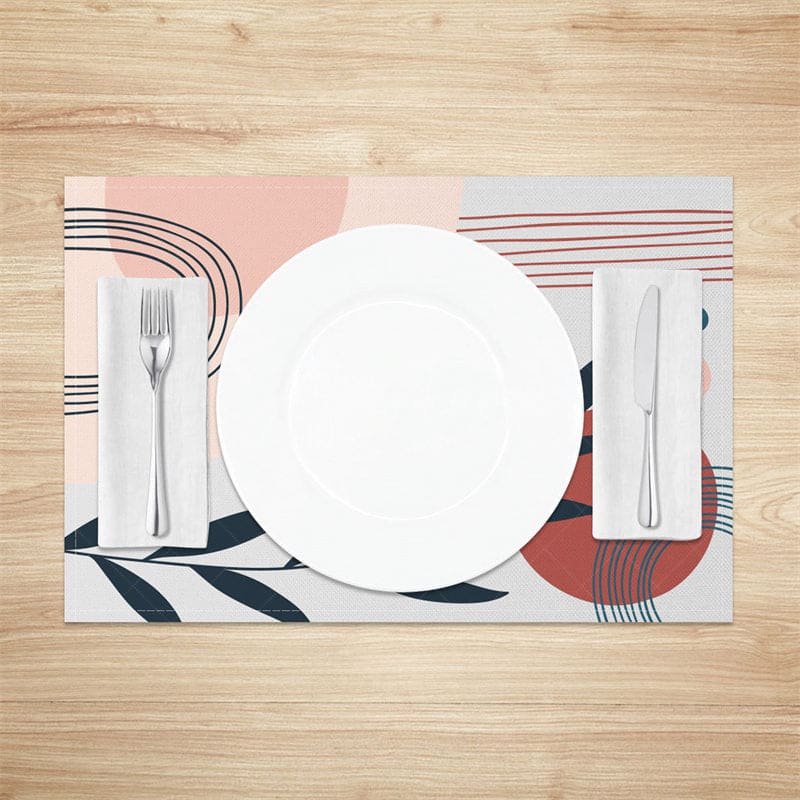 Aperturee - Aperturee Abstract Modern Lines Leaves Dot Set Of 4 Placemats