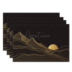 Aperturee - Aperturee Abstract Mountain Sunset Placemats Set of 4 with Dark Night Sky for Modern and Moody Dining Decor
