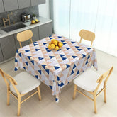 Aperturee - Aperturee Abstract Navy and Beige Triangle Rectangle Tablecloth Modern Geometric Mosaic Pattern Table Cover