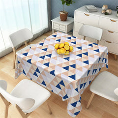Aperturee - Aperturee Abstract Navy and Beige Triangle Rectangle Tablecloth Modern Geometric Mosaic Pattern Table Cover