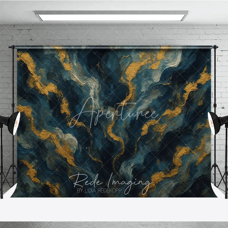 Aperturee - Aperturee Abstract Navy Blue and Gold Texture Photography Backdrop Elegant Artistic Portrait Background