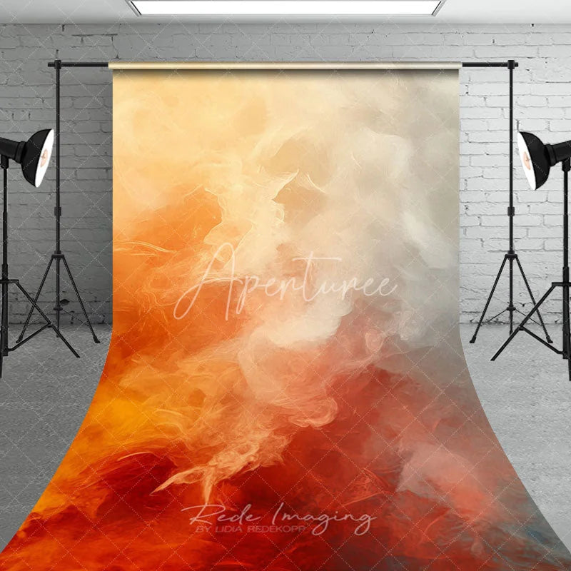 Aperturee - Aperturee Abstract Orange and Grey Smoke Sweep Backdrop Artistic Texture for Professional Portrait Photography