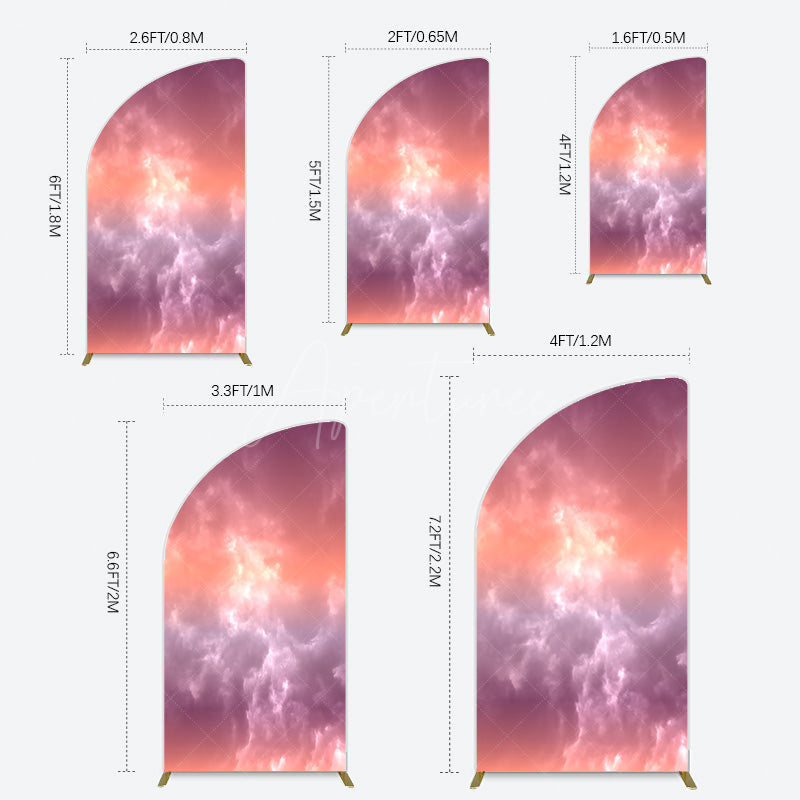 Aperturee - Aperturee Abstract Orange Red White Clouds Scene Half Moon Arch Backdrop