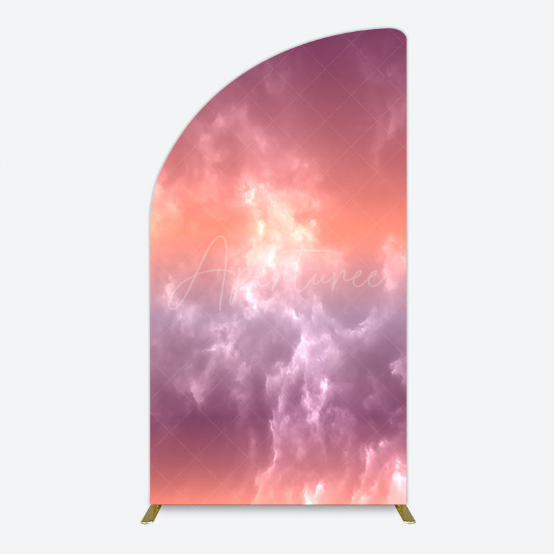 Aperturee - Aperturee Abstract Orange Red White Clouds Scene Half Moon Arch Backdrop