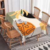 Aperturee - Aperturee Abstract Organic Botanical Rectangle Tablecloth with Scalloped Edge Yellow Green Black Orange Dining Decor