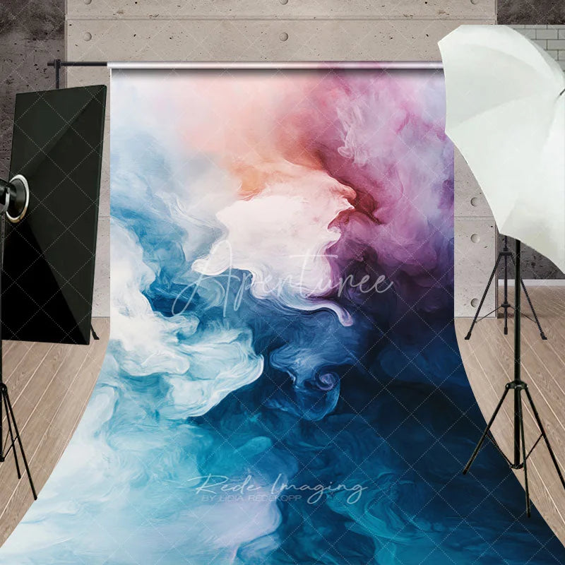 Aperturee - Aperturee Abstract Painterly Sweep Backdrop Ethereal Peach Purple and Blue Gradient for Studio Photography