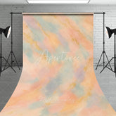 Aperturee - Aperturee Abstract Pastel Peach Blue Sweep Backdrop with Gold Texture Artistic Painterly Photography Backdrop for Portraits