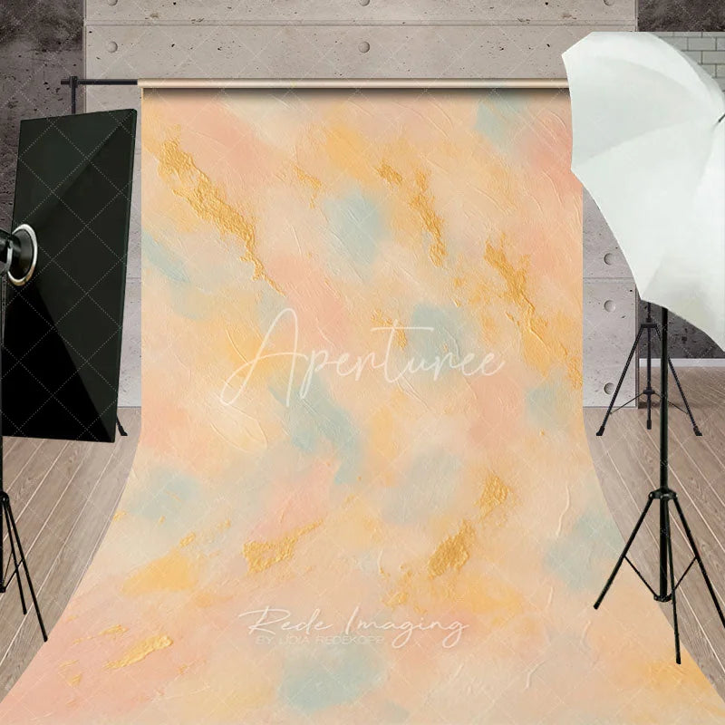 Aperturee - Aperturee Abstract Pastel Peach Pink Blue Gold Sweep Backdrop Textured Artistic Photography Background