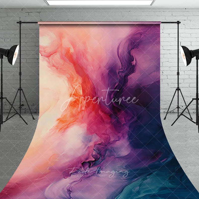 Aperturee - Aperturee Abstract Pink Purple Orange Teal Fluid Sweep Backdrop Artistic Gradient for Creative Portrait Photography