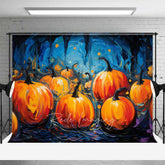 Aperturee Aperturee Abstract Pumpkin Patch Oil Painting Backdrop Moody Blue and Orange Halloween Fine Art Style Photography Prop