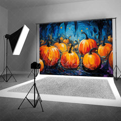 Aperturee Aperturee Abstract Pumpkin Patch Oil Painting Backdrop Moody Blue and Orange Halloween Fine Art Style Photography Prop