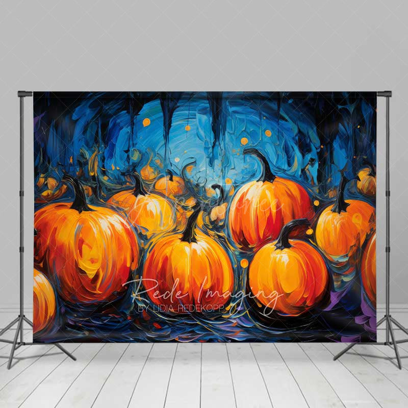 Aperturee Aperturee Abstract Pumpkin Patch Oil Painting Backdrop Moody Blue and Orange Halloween Fine Art Style Photography Prop