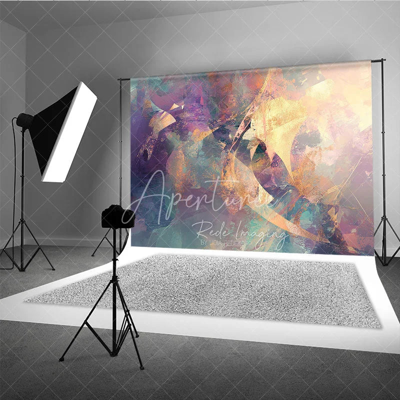 Aperturee - Aperturee Abstract Purple and Gold Oil Painting Photography Backdrop Artistic Texture Studio Background