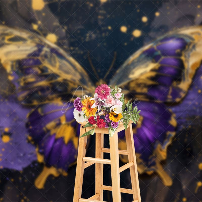 Aperturee - Aperturee Abstract Purple Gold Butterfly Photography Backdrop