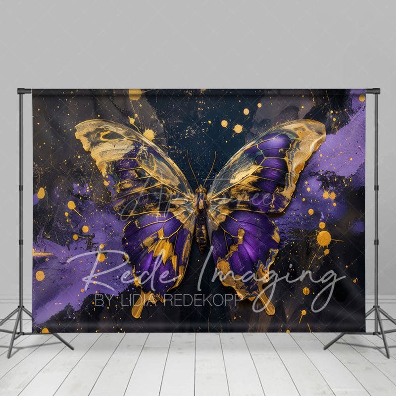 Aperturee - Aperturee Abstract Purple Gold Butterfly Photography Backdrop