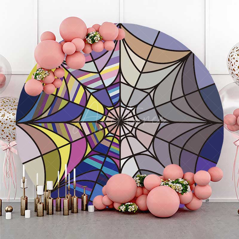 Aperturee Aperturee Abstract Purple Spiderweb Round Birthday Backdrop