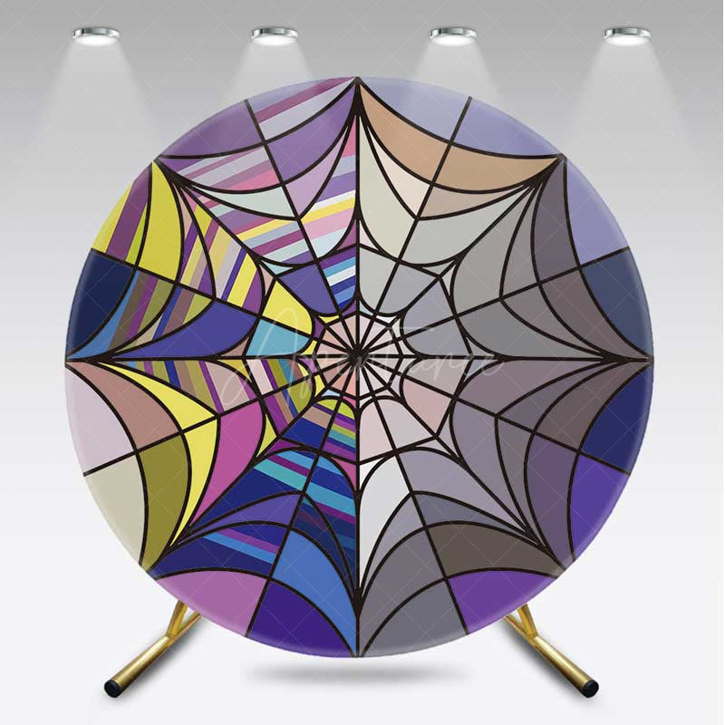 Aperturee Aperturee Abstract Purple Spiderweb Round Birthday Backdrop