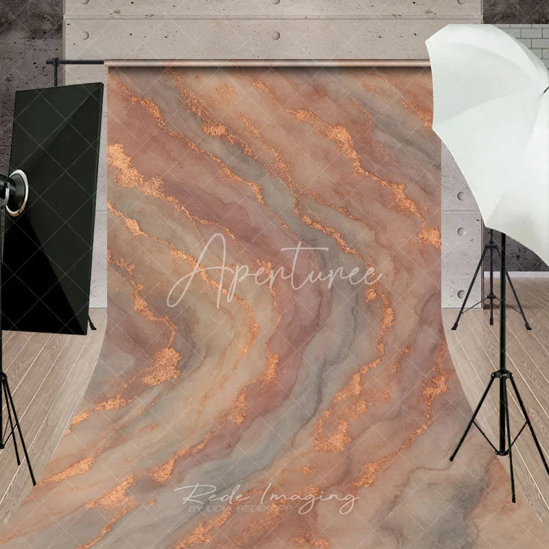 Aperturee - Aperturee Abstract Rose Gold Glitter and Blush Grey Marble Sweep Backdrop Elegant Modern Photography Background Decor