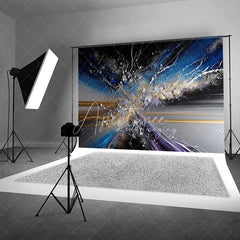 Aperturee - Aperturee Abstract Shattered Glass Fine Art Backdrop Blue Silver Gold Lines Studio Portrait Photography Background