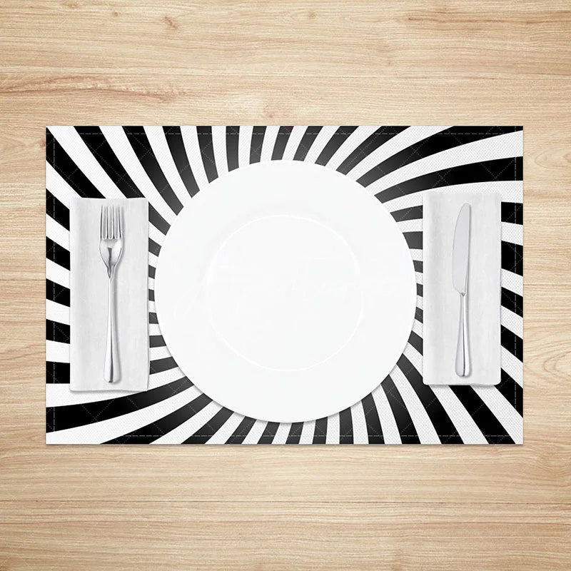 Aperturee - Aperturee Abstract Spiral Sun Rays Pattern Set of 4 Placemats for Mid-Century Modern and Boho Kitchen Dining