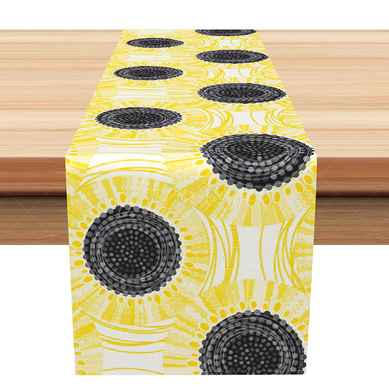 Aperturee - Aperturee Abstract Sunflower Modern Dining Table Runner Yellow Floral with a Minimalist Vibe Summer Farmhouse Kitchen