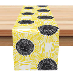 Aperturee - Aperturee Abstract Sunflower Modern Dining Table Runner Yellow Floral with a Minimalist Vibe Summer Farmhouse Kitchen