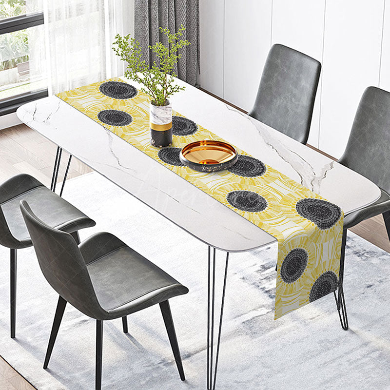 Aperturee - Aperturee Abstract Sunflower Modern Dining Table Runner Yellow Floral with a Minimalist Vibe Summer Farmhouse Kitchen